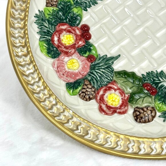 Fitz and Floyd Classics Christmas Raised Ribbon Wreath Canape Plate Red Vintage - Picture 4 of 15